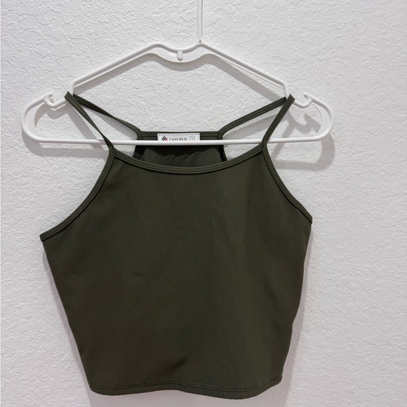 LASLULU Olive Ribbed Crop Tank Top - Picture 2 of 3